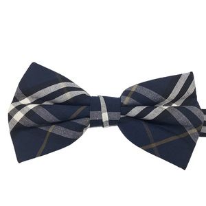 Men’s New Check Navy Blue Plaid Pre-Tied Bow Tie